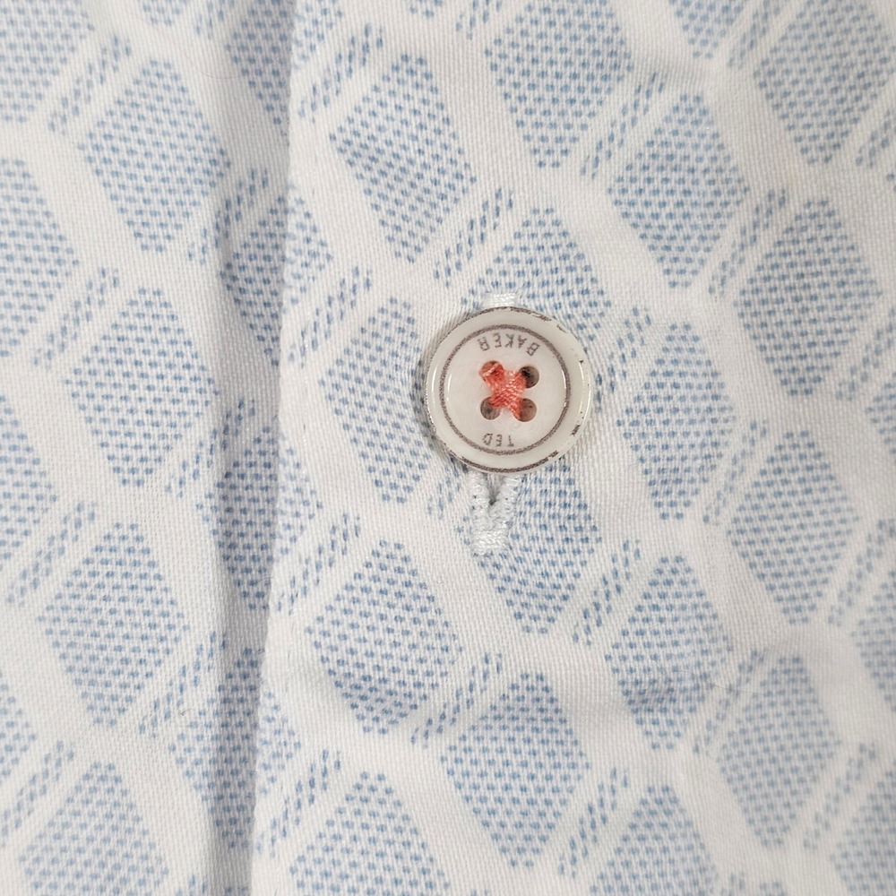 Ted Baker London Mens Geometric Print Button Down Shirt Blue White Size 3 - Picture 2 of 11